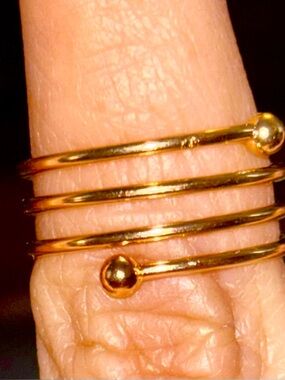 Gold Tone or plated Multi-Band Adjustable Coil Ring - size 6, 2 available